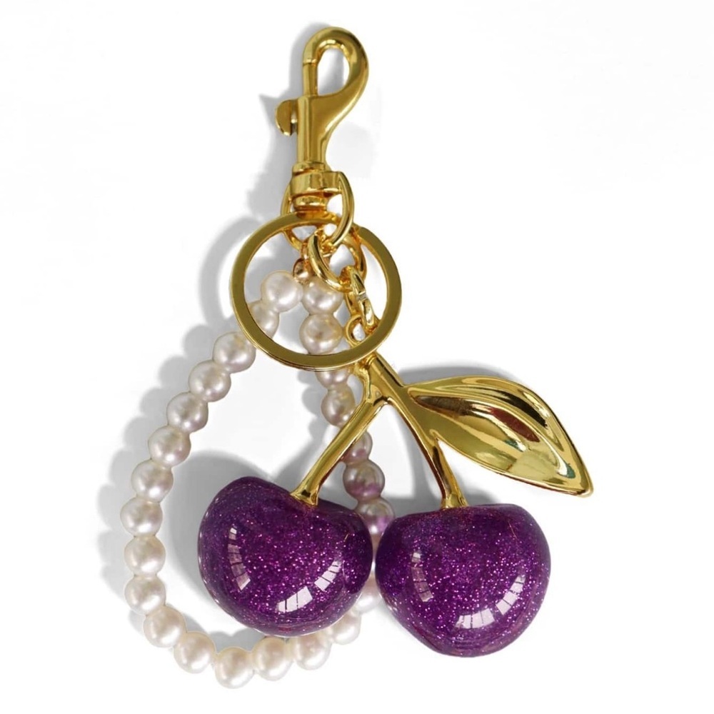 ✨ Purple Glitter Cherry Bag Charm NWT - Picture 2 of 10